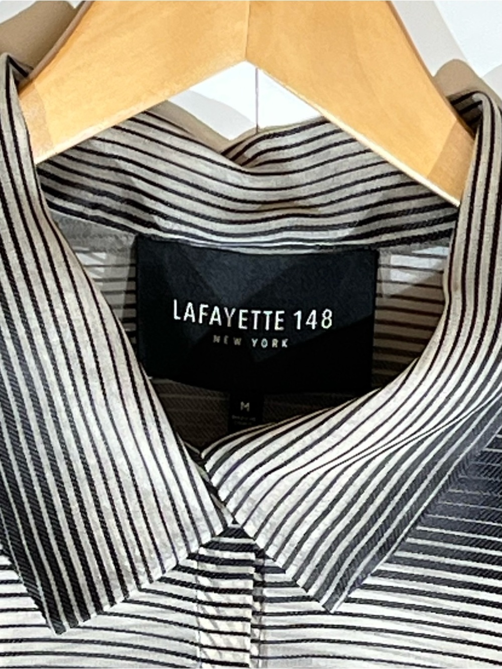 Lafayette 148 New York Sheer Black & Tan Striped Lightweight Silk Shirt-Jacket - Picture 5 of 12